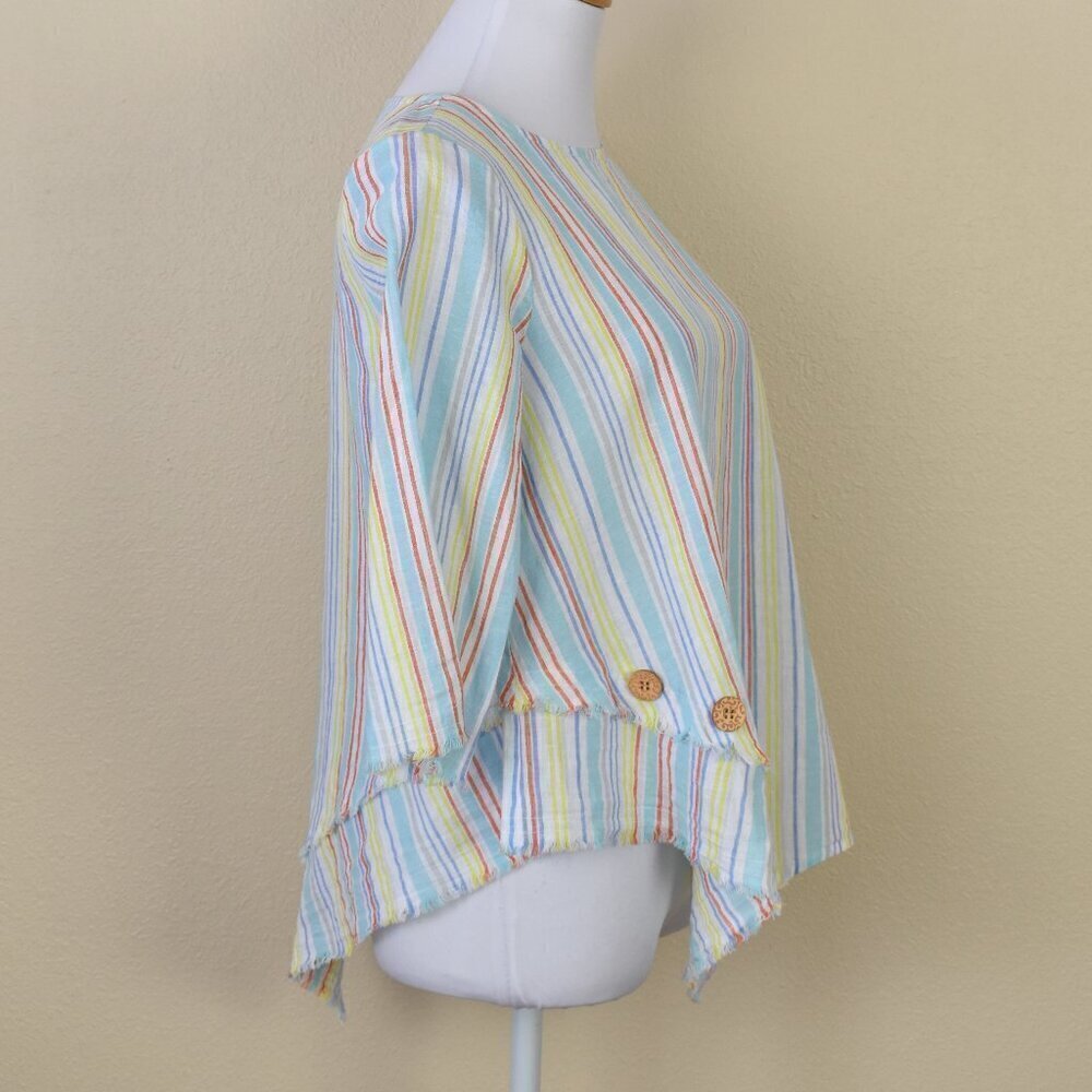 Ali Miles Linen Stripe Top NEW - Petite S - Picture 7 of 9